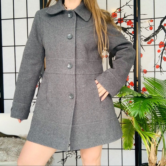 Kenneth Cole Wool Classy Button Down Dress Pea Coat Single Breasted Gray 12 - Picture 2 of 16